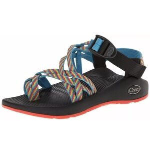 Chaco Teva-Style Sport Sandal in Black with Multicolor Straps and Orange Sole